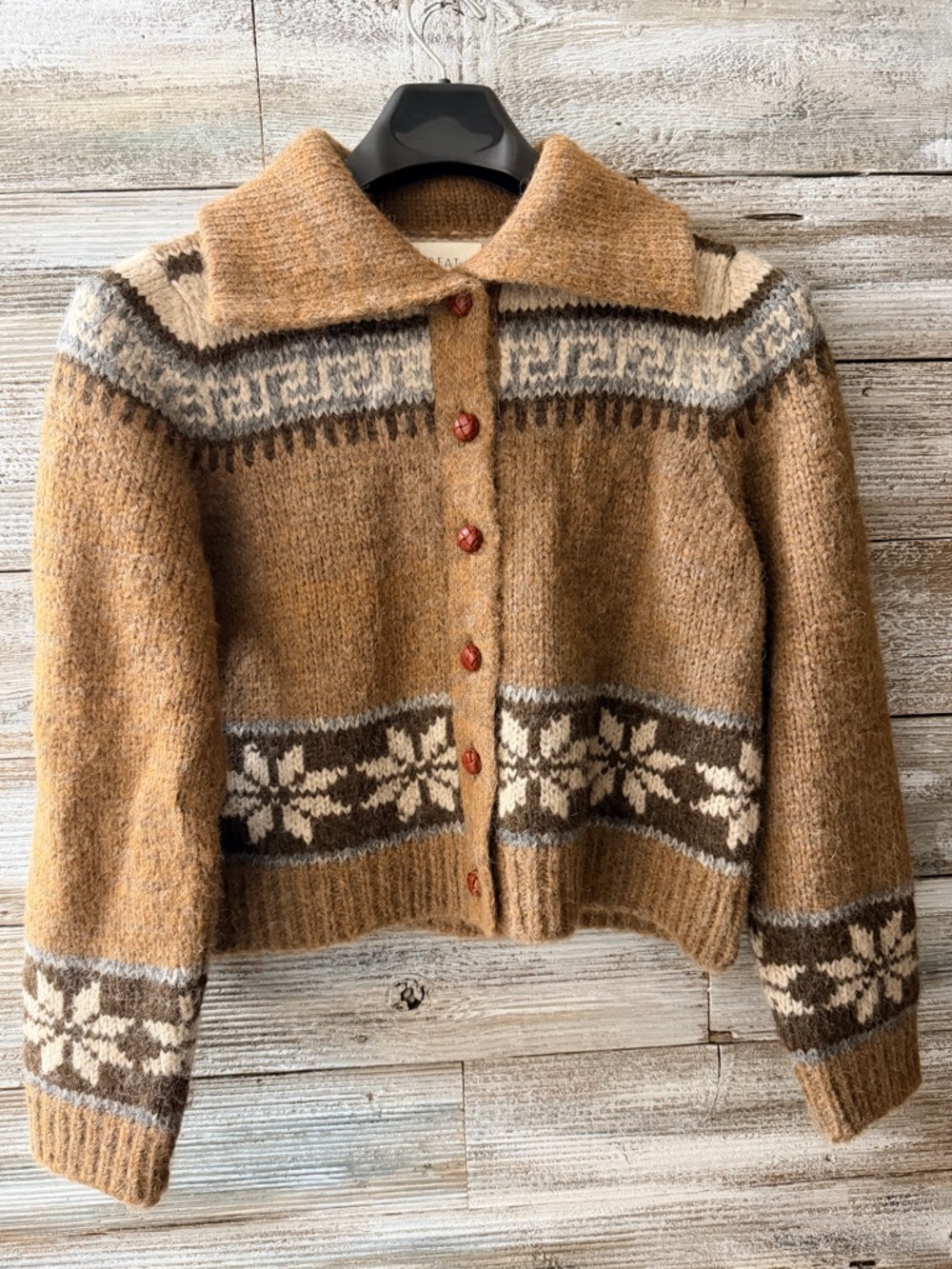 THE GREAT. Hickory Fairisle Nordic Scholar Cardigan Size 1 (s,m)